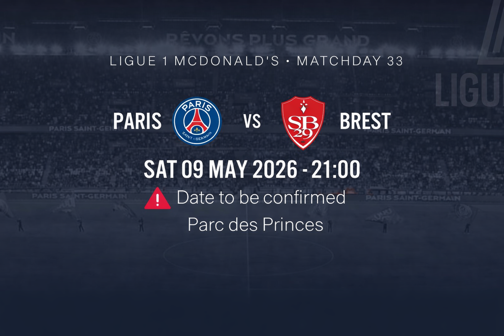 Billet PSG vs Brest – Ligue 1 | Mai 2026 (Date à confirmer)